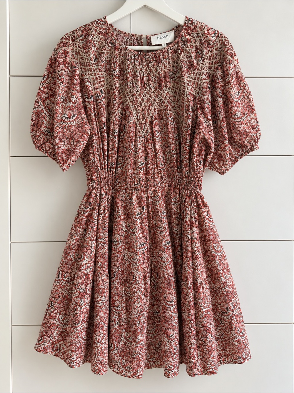 ba&sh Rust Red Floral Smocked Mini Dress